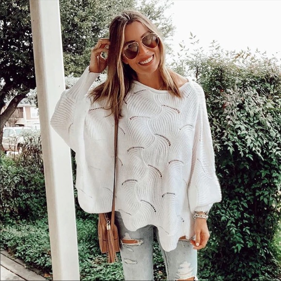 Boho Knit Sweater Scalloped Crochet Black - Picture 8 of 11